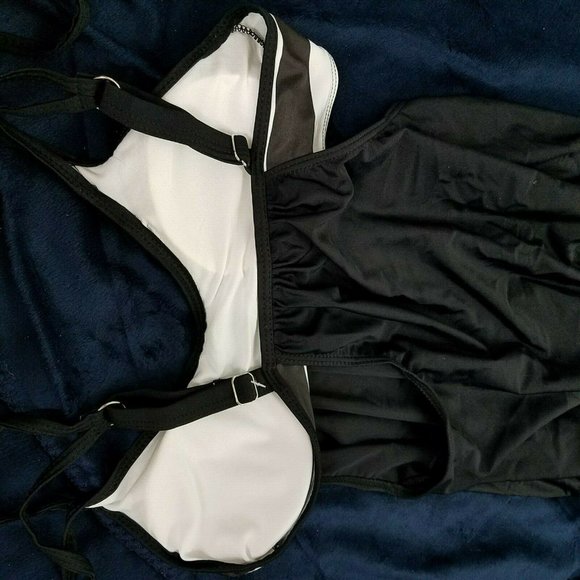 Tankini top Black White Women Size Small polymid Striped swimsuit bathing suit - Picture 6 of 9